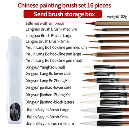 6/9/12/16Pcs Chinese Calligraphy Brushes Set With storage box Sumi Painting Writing Kanji Art Watercolor Brush - 16pcs Master