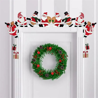 New Santa Door Corner Decor Christmas Cartoon Door Frame Decor Snowman Reindeer Wooden Pendant Party House Decor