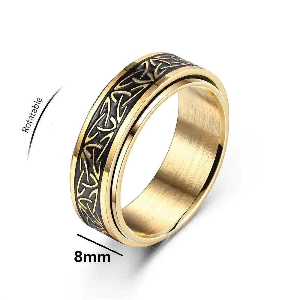Viking Celtic Knot Rune Rings For Men Rotating Stainless Steel Anti Stress Anxiety Relife Spinning Ring Anillo Antiestres - r