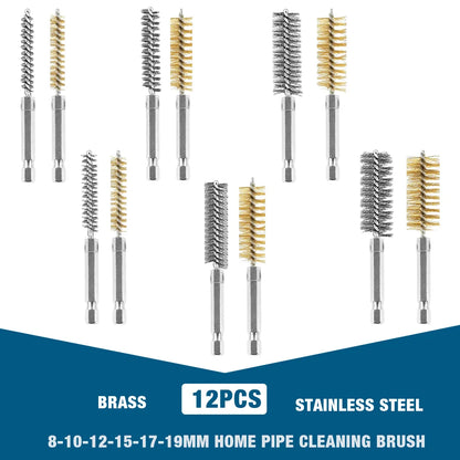 6/12Pcs Stainless Steel Wire Brush,Drilling Cleaning Brush Set, 1/4 Inch Hexagonal Handle, Grinding Polishing Rust Removal To