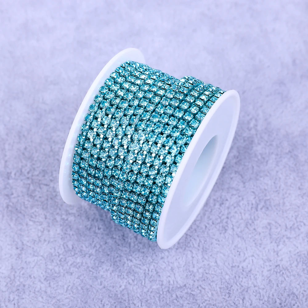 Crystal 10 Yard Rhinestones Trim Stone Cup Chain Gold Diamond Strass Decorative Applique Crystal Trimmings For Dresses - Aqua