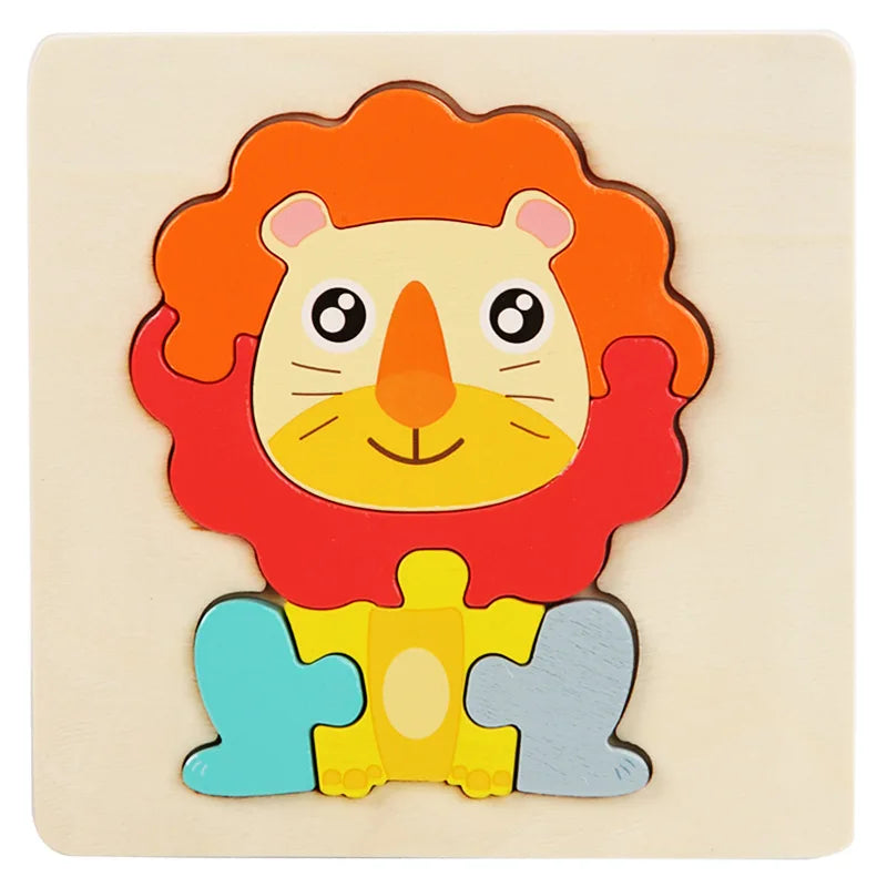 Kids Wooden Toys 3D Wood Puzzle Cartoon Animals Cognitive Jigsaw Puzzle Early Learning Educational Toys For Children Gift - L