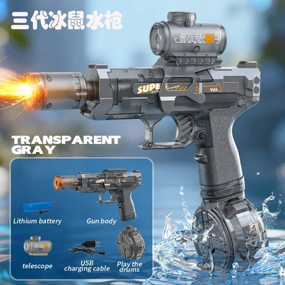 Simulated Firing and Recoil Electric Water Gun Toys Children Automatic Sensor Lights Water Pistol Summer Outdoor Beach Kids T