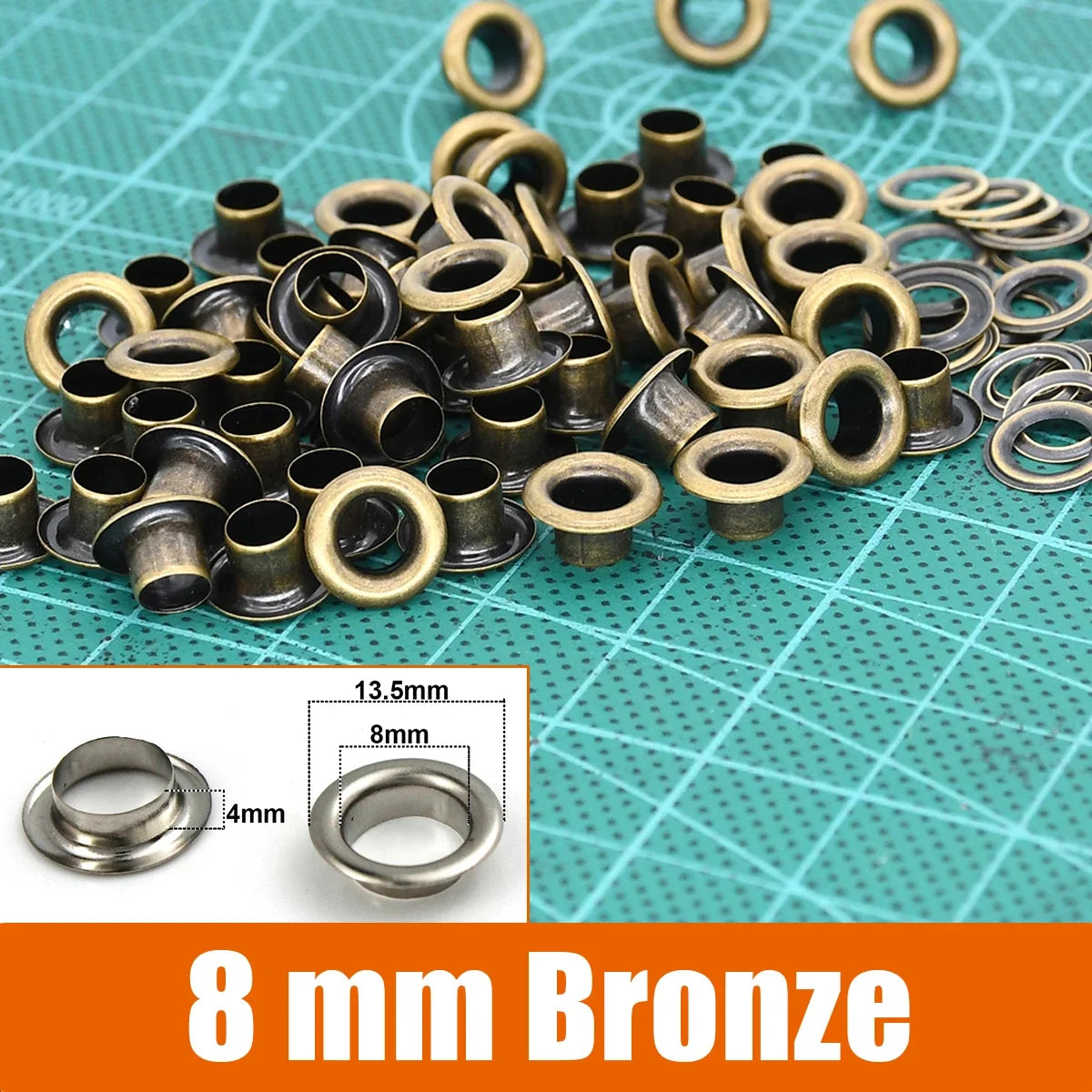 100sets 6/8/10/12mm Brass Eyelets with Washers Grommet Repairing Round Eye Rings for Shoes Bag Clothing Skin Belt Hat - 8mm B