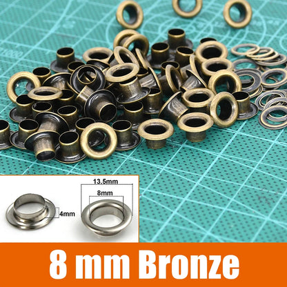 100sets 6/8/10/12mm Brass Eyelets with Washers Grommet Repairing Round Eye Rings for Shoes Bag Clothing Skin Belt Hat - 8mm B