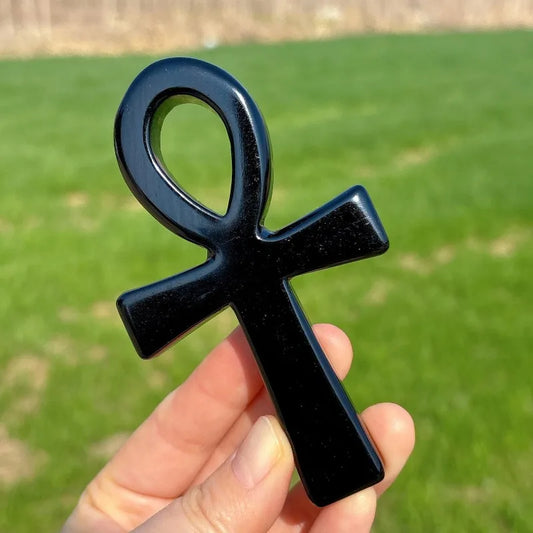 Natural Obsidian Carved Anka - Unique Rock and Crystal Collectible - Art Deco Style Desktop Decoration