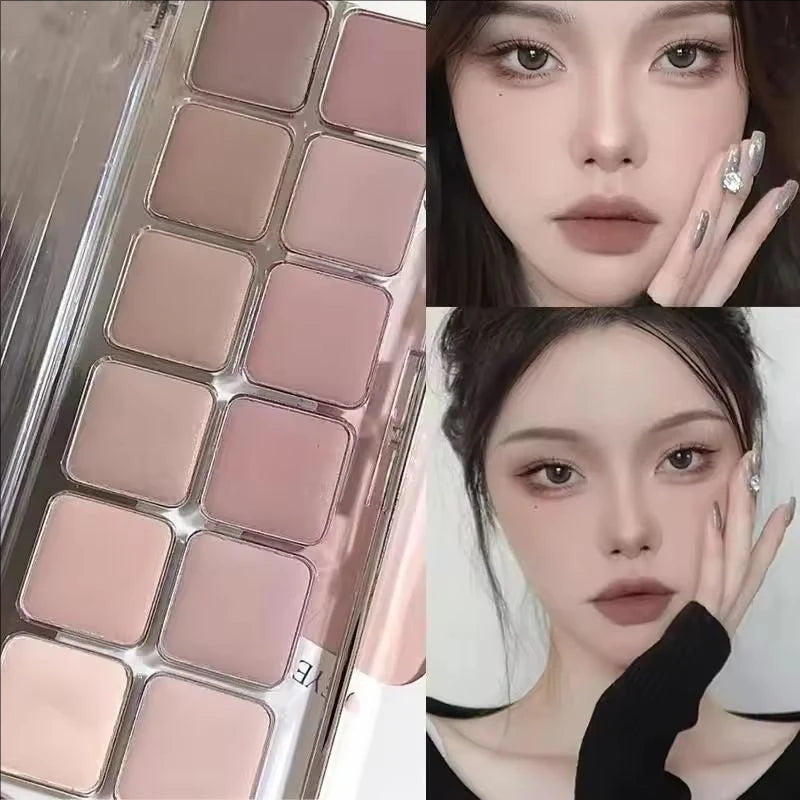 Sexy Rose Wine Red Brown Glitter Eyeshadow Saturation Soft Matte Grey Pink 12 Color Eye Shadow Makeup Palette Eye Contour Mak