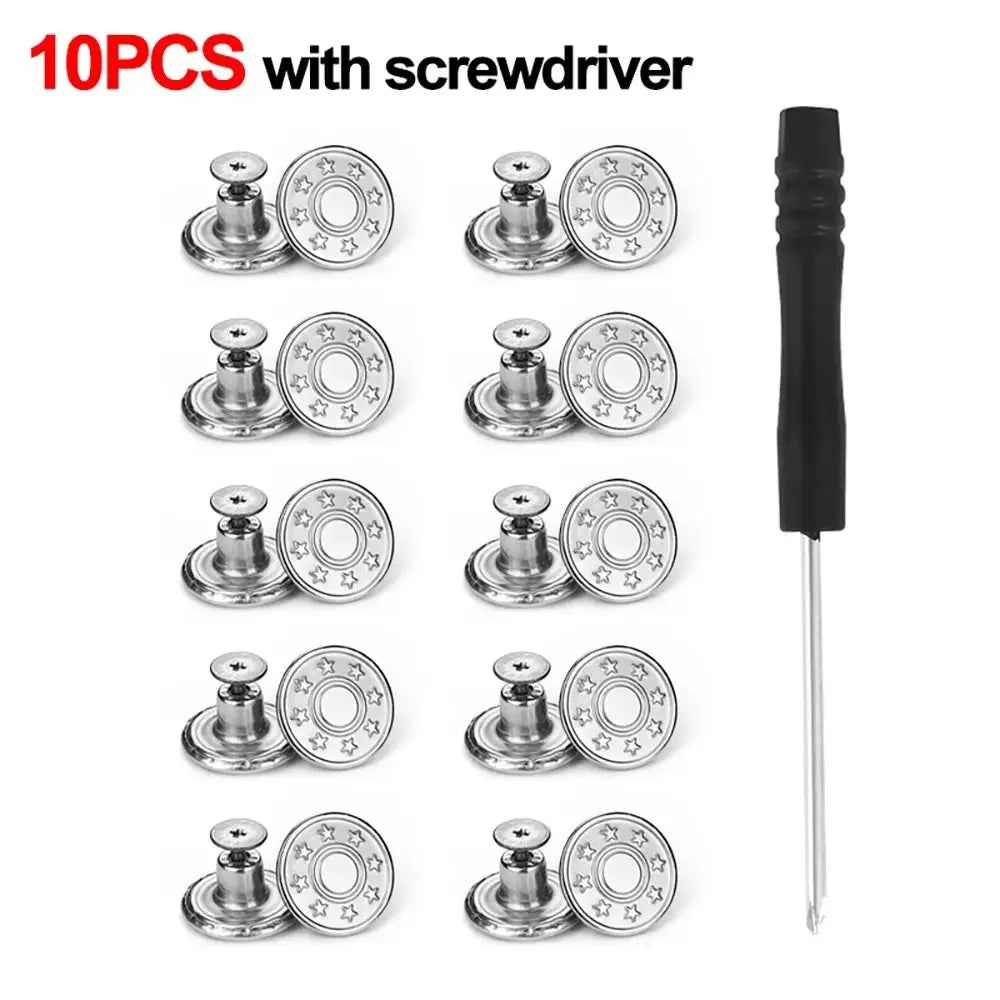 10Pcs Metal Jeans Buttons 17mm Replacement No-Sewing Screw Button Repair Kit Nailless Removable Jean Buckles Clothing Pants P