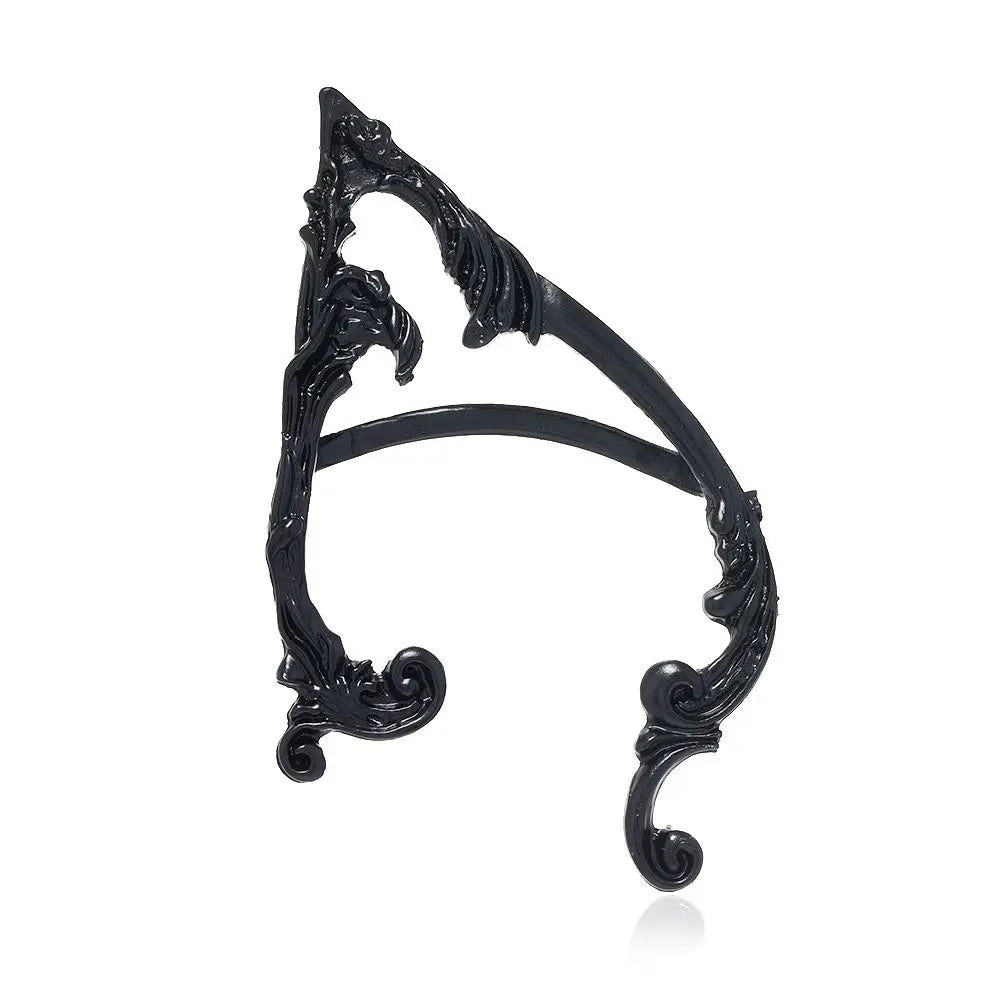 Gothic Elf Ear Clips Piercing Cartilage Climber Retro Clip Earring Punk Hip Hop Jewelry Accessories - black-Left Ear