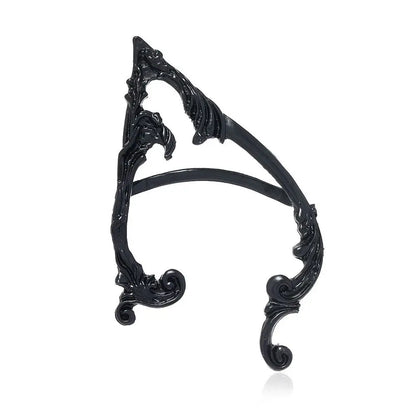 Gothic Elf Ear Clips Piercing Cartilage Climber Retro Clip Earring Punk Hip Hop Jewelry Accessories - black-Left Ear