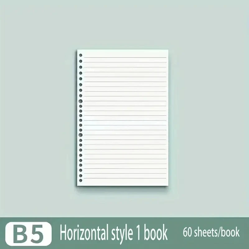 60 Sheets Notebook Refill Notepad Loose Leaf Binder Paper A4/ B5/A5 Blank/Grid/Lined Notebooks Writing Pads Office School - B