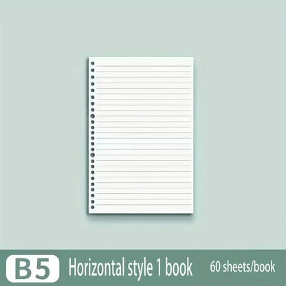60 Sheets Notebook Refill Notepad Loose Leaf Binder Paper A4/ B5/A5 Blank/Grid/Lined Notebooks Writing Pads Office School - B