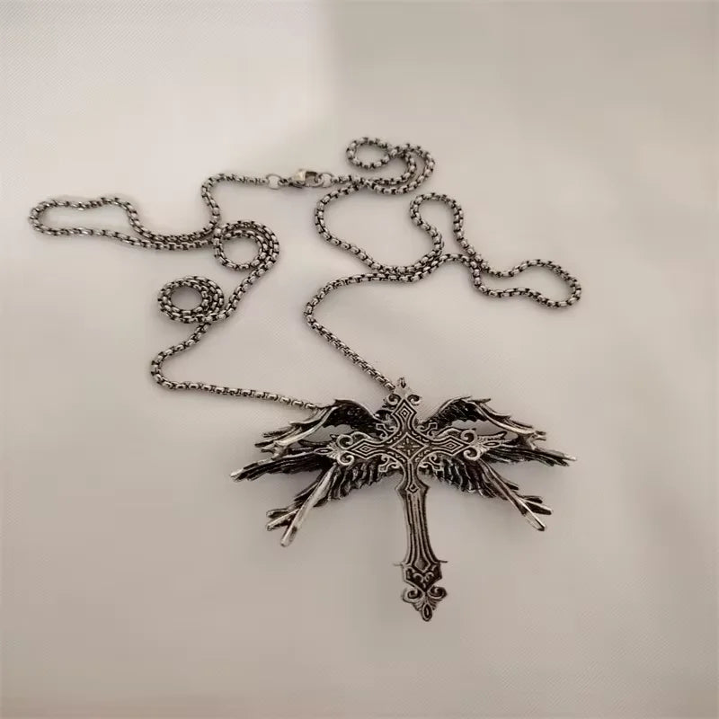 Vintage Cross Pendant Necklace Unisex Versatile Simple Long Sweater Chain Hip Hop Accessory - 18