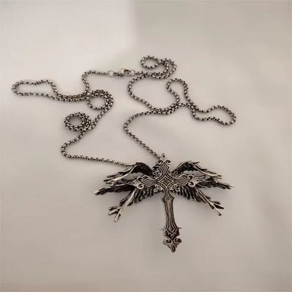 Vintage Cross Pendant Necklace Unisex Versatile Simple Long Sweater Chain Hip Hop Accessory - 18