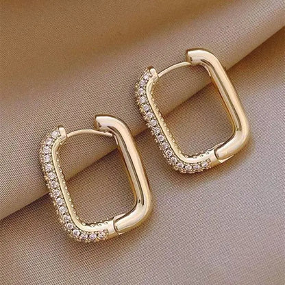 Luxury Full of Zircon Shiny Geometric Square Hoop Earrings for Women Temperament Gold Color Stainless Steel Korea Jewelry Gif
