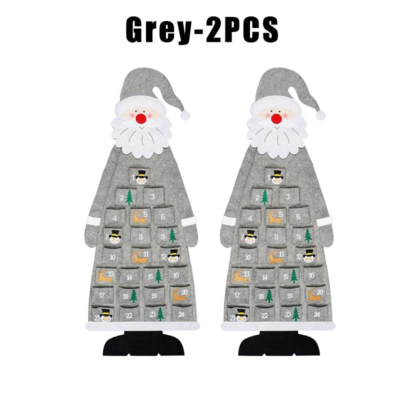Santa Claus Felt Advent Calendar Countdown to Christmas Wall Hanging for Home Holiday Decor Festive Seasonal Ornament - Grey 