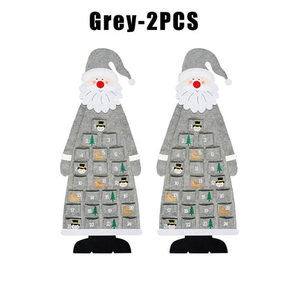 Santa Claus Felt Advent Calendar Countdown to Christmas Wall Hanging for Home Holiday Decor Festive Seasonal Ornament - Grey 