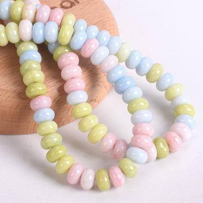50pcs Mixed Colors Rondelle Shape 8x5mm Opaque Glass Loose Spacer Beads Lot For Jewelry Making DIY Bracelet Findings - Lt Blu