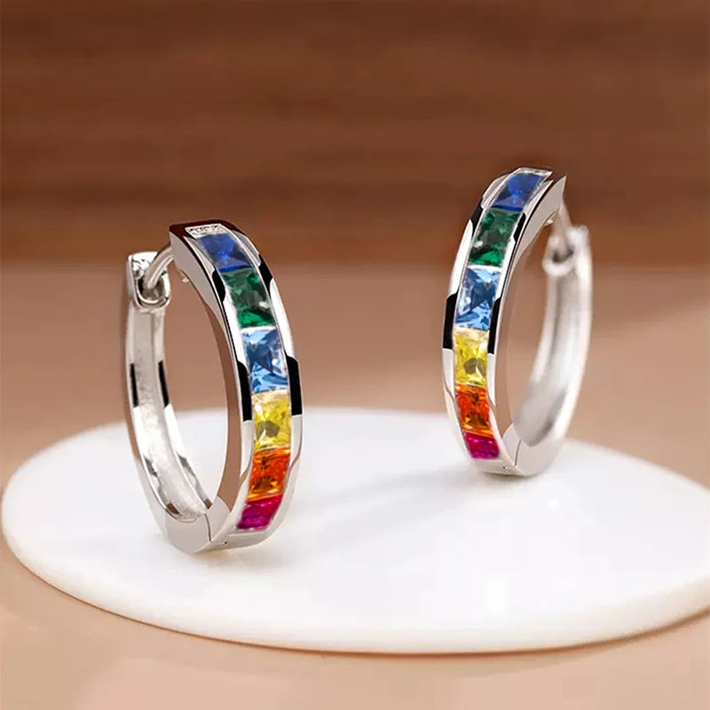 Huitan Classic Design Women Hoop Earrings Full with Princess Square CZ Simple and Elegant Female Accessories Versatile Jewelr