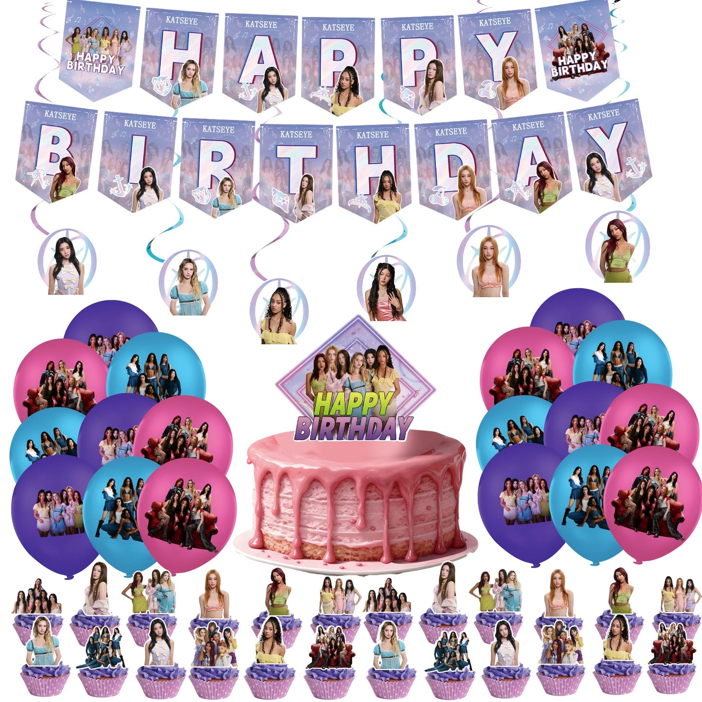 New Katseye Birthday Decoration Superstar Party Favors Stickers Poster Balloons Backdrop Banner Cake Decoration Baby Showe Gi