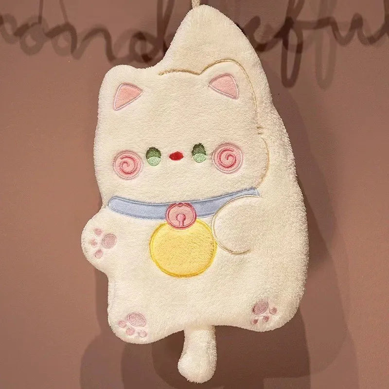 Cute Cat Hand Towel Quick Drying Kitchen Cleaning Rag Coral Velvet Cartoon Animal Absorbent Bathroom Hanging Towel Home Suppl