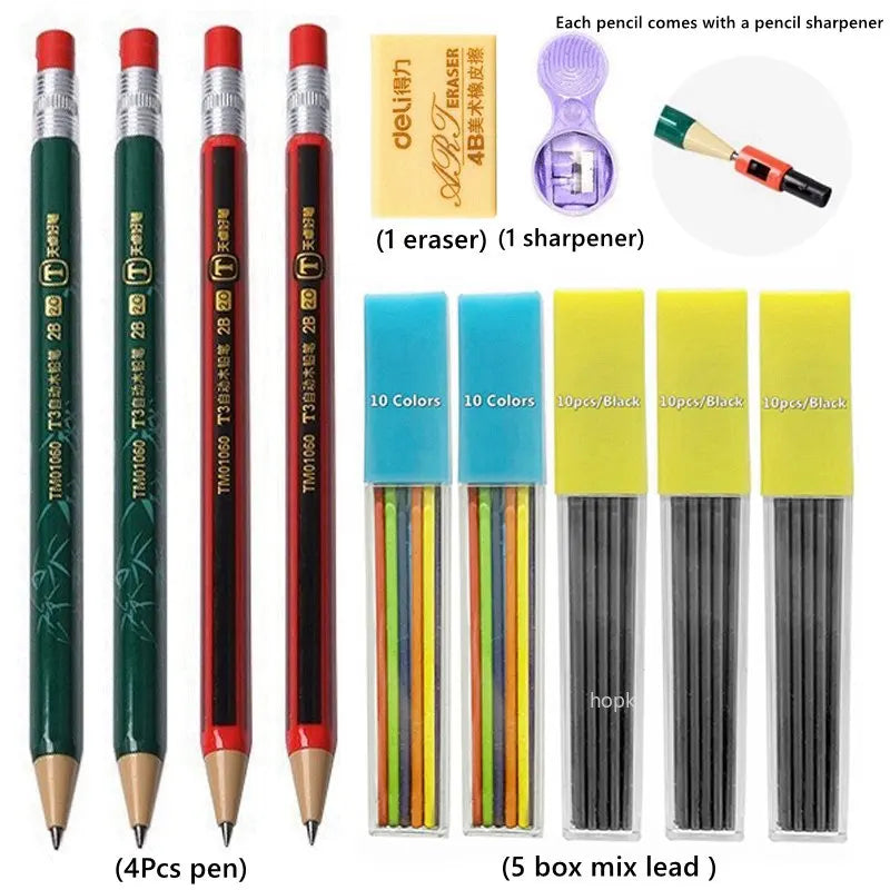 2.0 mm Mechanical Pencils Set 2B Automatic Student Pencils with Sharpener Color Pencil Leads School Pens Kawaii Cute Statione