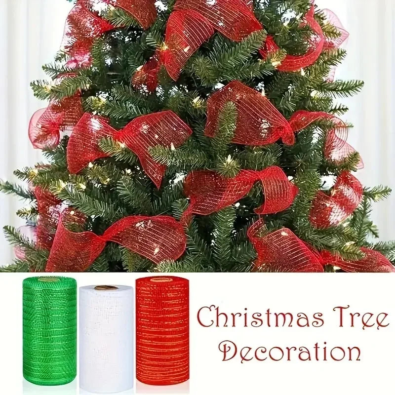 Christmas Decor Mesh Ribbon Bow Wreath Garland Christmas Tree Decorations Ribbon Home Decor Navidad Noel NewYear Gifts Packag