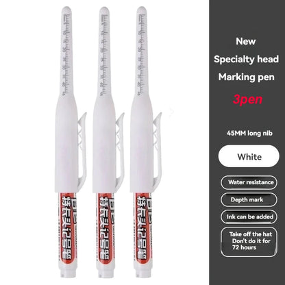 45mm Waterproof Deep Hole Marker Pens Long Nib Head Carpenter Pen White/Black/Blue Ink for Multi-Purpose Woodworking Hand Too