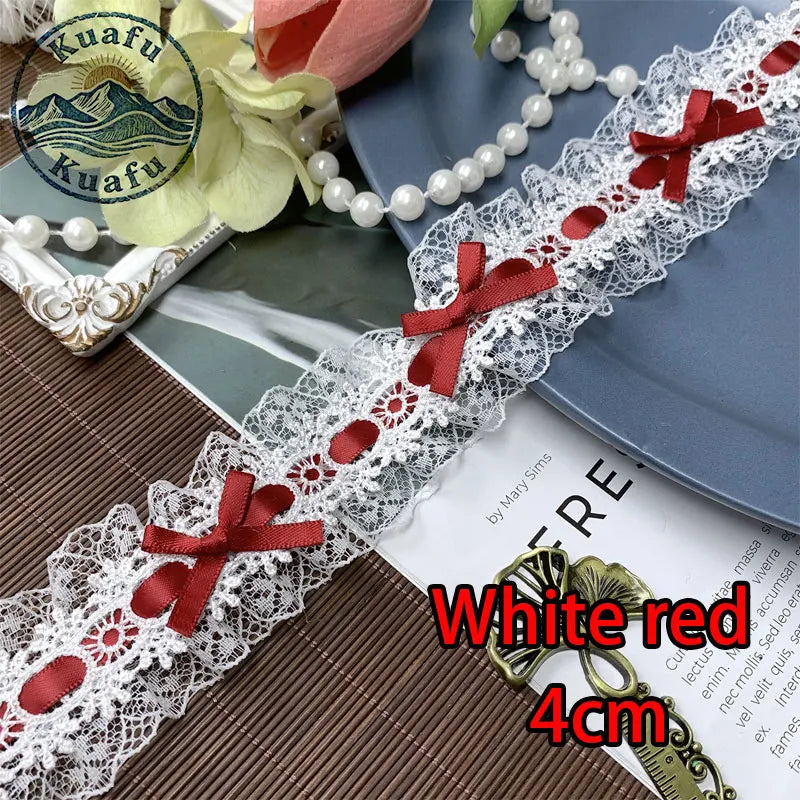 1Yard Lolita Lace Trim Ribbons Bow Pleated Lace Fabric Edge Ruffle Ribbon For DIY Crafts Sewing Dress Clothing Accessories