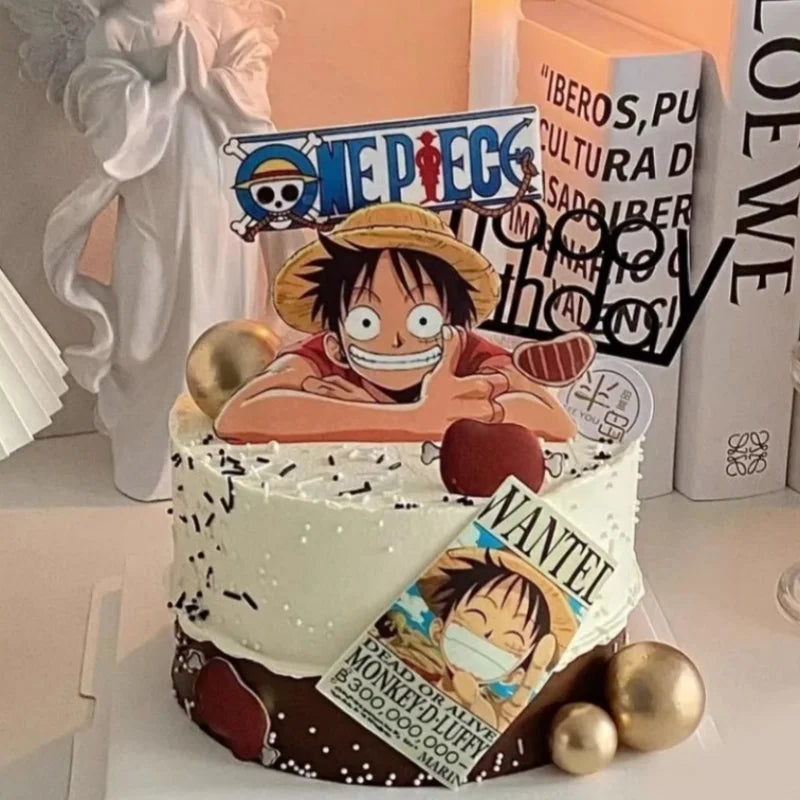 7pcs ONE PIECE Luffy Cake Topper Anime Boy Girl Birthday Cake Decorating Cake Flag Party Supplies for Kids Birthday Baby Show