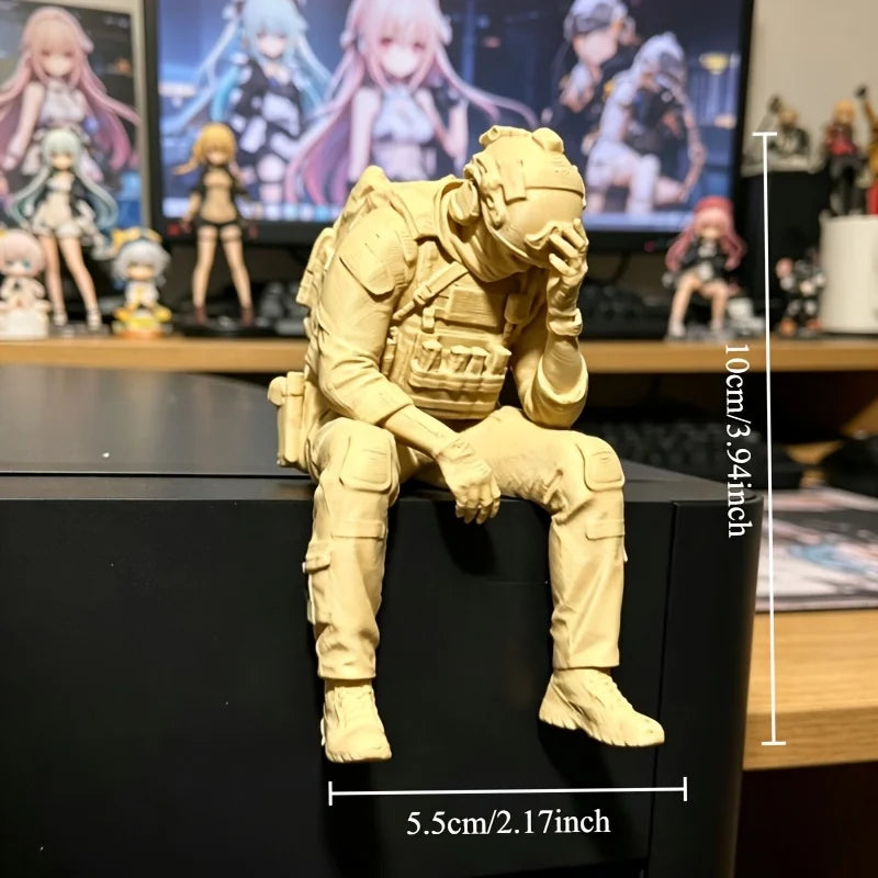 Military Style Sitting Soldier Figurine 3D Printed Miniature Tactical Gear Desk Ornaments Home Office Bookshelf Decor Craft G