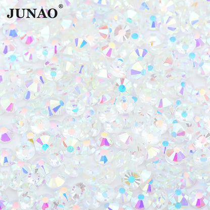 JUNAO 100Gross SS3 SS4 SS5 SS6 SS30 SS40 SS50 Large Size Crystal AB Glass Rhinestone Flatback Crystals Non Hotfix Strass For 