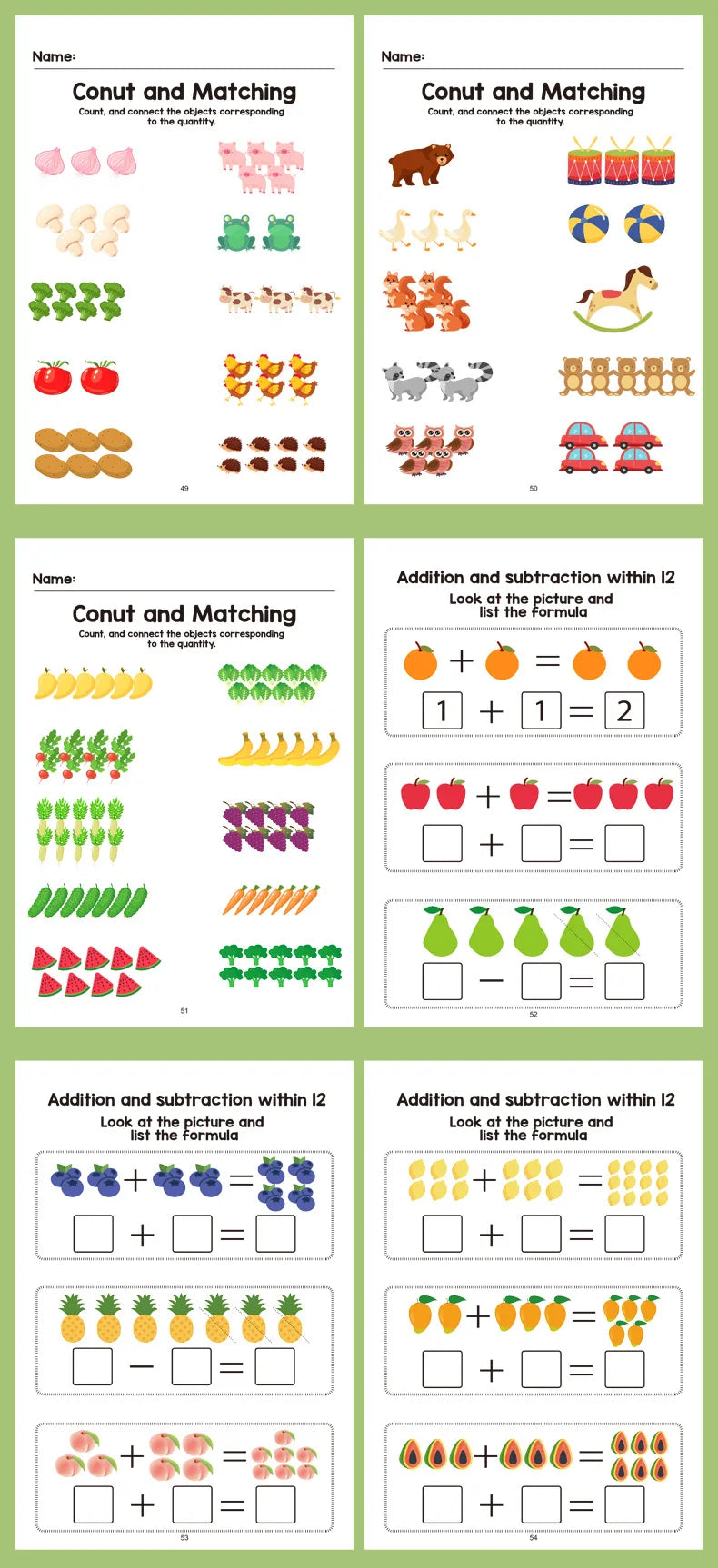 Interactive Math Workbook - Counting, Addition, and Subtraction Within 10, Number Relationships Activities - Visual Learning 