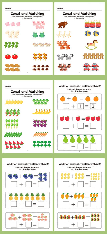 Interactive Math Workbook - Counting, Addition, and Subtraction Within 10, Number Relationships Activities - Visual Learning 
