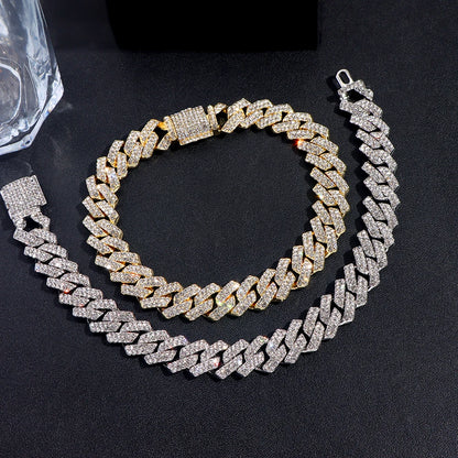 14MM Iced Prong Link Cuban Chain Bracelets for Men Women Full Rhinestones Chunky Miami Cuban Bracelet Punk Hip Hop Jewelry Gi