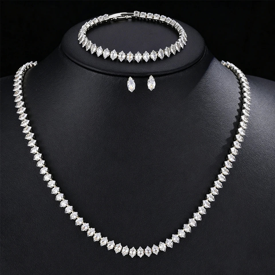 ZAKOL Gorgeous Buling AAA Clear Round Cubic Zirconia Wedding Bridal Necklace Earrings Party Jewelry Set for Women - Sliver Co