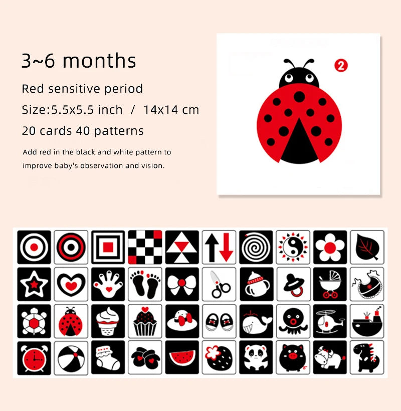 Black and White Cards High Contrast Baby Toys 0-36 Months Newborns Visual Stimulation Brain Development Learning Flash Cards 