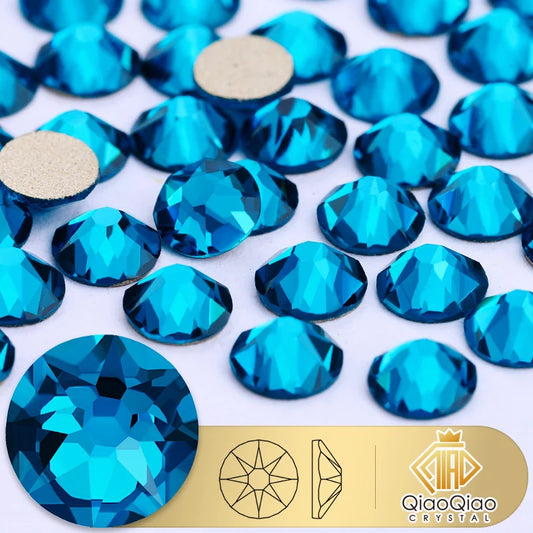 QIAO 2088 Non Hotfix DIY Crystal Nail Art Decorations 8 Big 8 Small Strass Rhinestones Flat Back Stick-On Nails for Nail Art