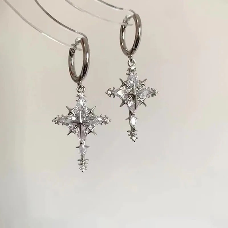 Shiny Rhinestone Zircon Cross Earrings For Women Korean Fashion Stainless Steel Earring Daily Birthday Party Y2K Jewelry Gift