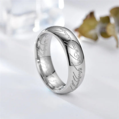 6MM Stainless Steel Laser Engraving Exquisite Couples Wedding Rings, Men And Women Fashion Movie Jewelry Gifts