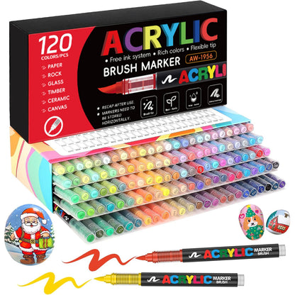 12-366 Colors Acrylic Painting Marker Waterproof Acrylic Brush Marker Professional Acrylic Marker Set DIY Coloring Art Suppli