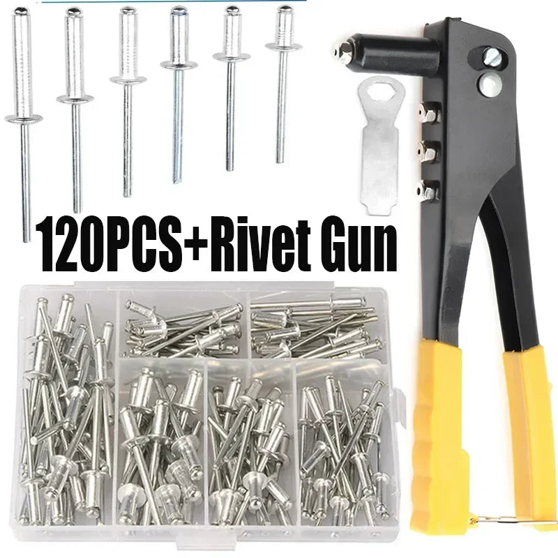 Professional Hand Riveter Gun 120pcs Heavy Duty Blind Rivet Pliers Set for Automotive and Home DIY Projects