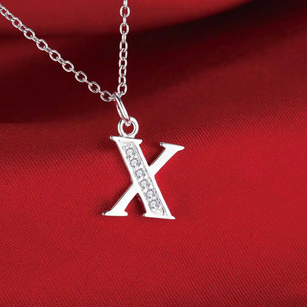 26 Letters 925 Sterling Silver Necklace Pendant Zircon For Women Exquisite Student Girlfriend Jewelry Accessories Wedding Gif
