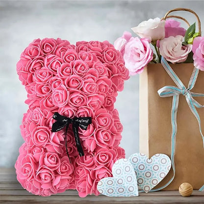 25cm Artificial Teddy Rose Flower Bear with Box Romantic Valentines Day Gift Girlfriend Women Anniversary Wedding Party Suppl