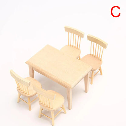 1/12 Miniature Dollhouse Furniture Wooden Dining Table Chair Simulation Toy - Set