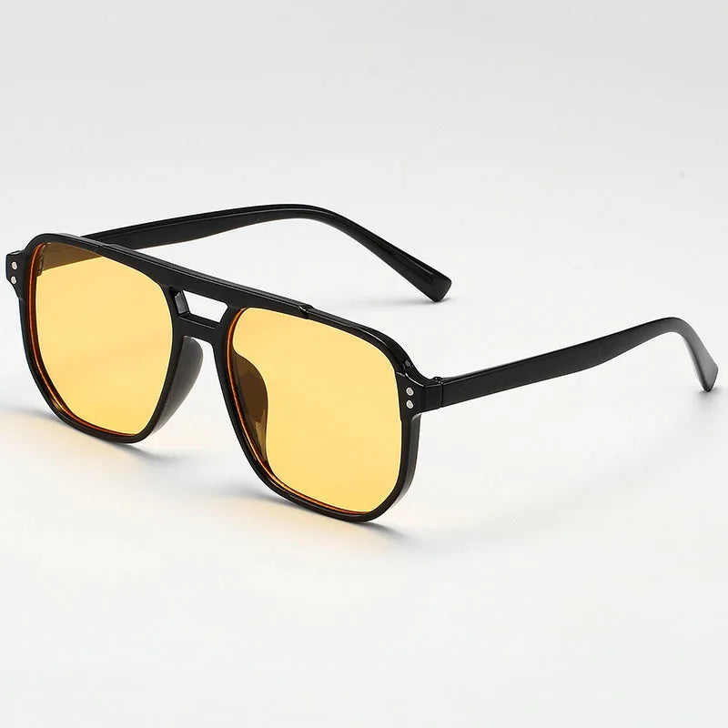 Women Men Square Sun Glasses Retro Polygon Sunglasses Female Black Vintage Fashion Ladies Sunglasses Double Beam Eyeglasses -