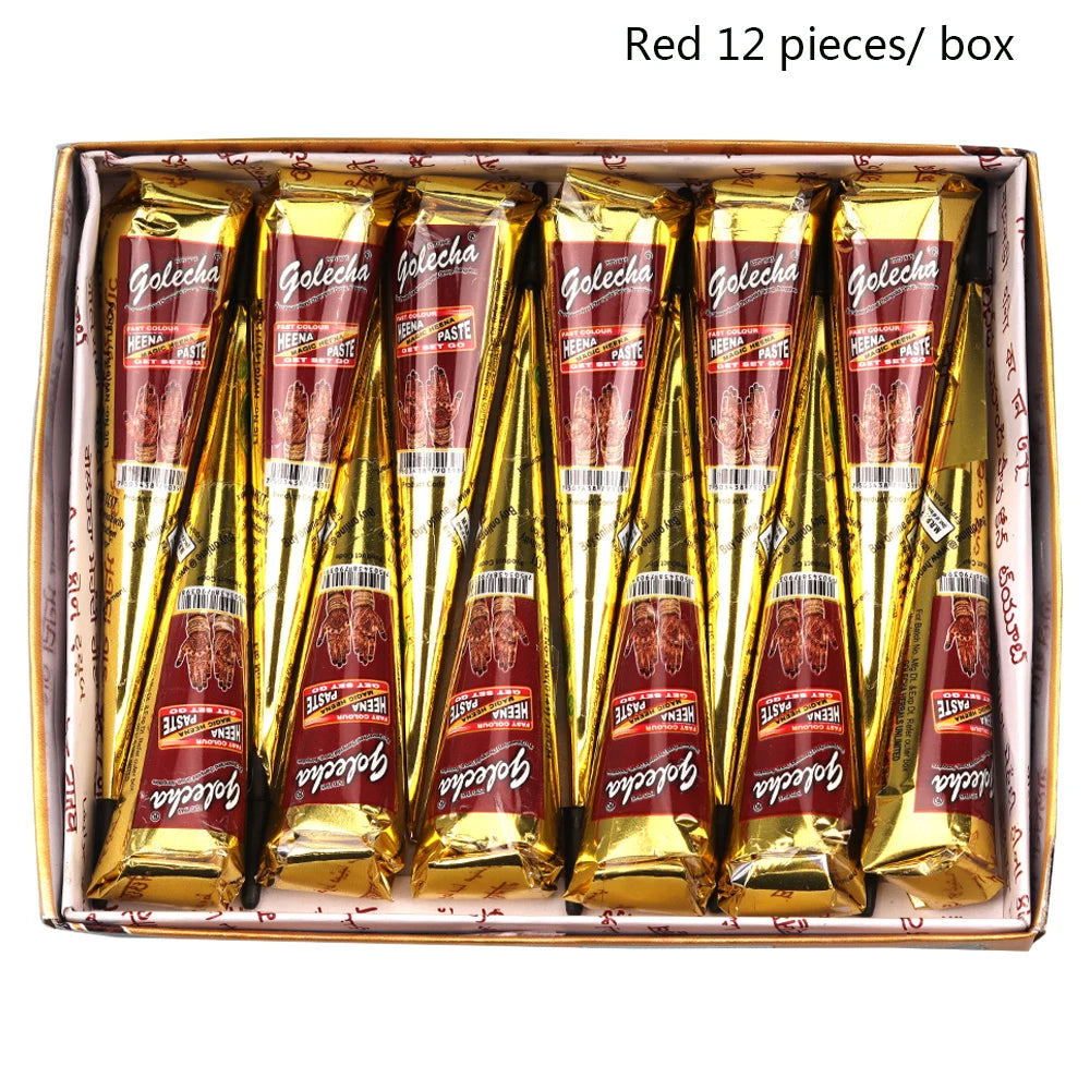 GOLECHA Black Brown Red White Henna Cones Indian Henna Tattoo Paste For Temporary Tattoo Body Art Sticker Mehndi Body Paint -