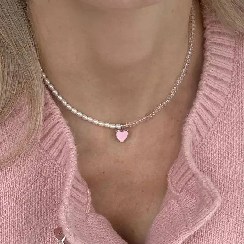 Fashion Tassel Chain Pendant Necklace For Women Boho Transparent Crystal & Imitation Pearl Chain Jewelry Valentine's Gift N05
