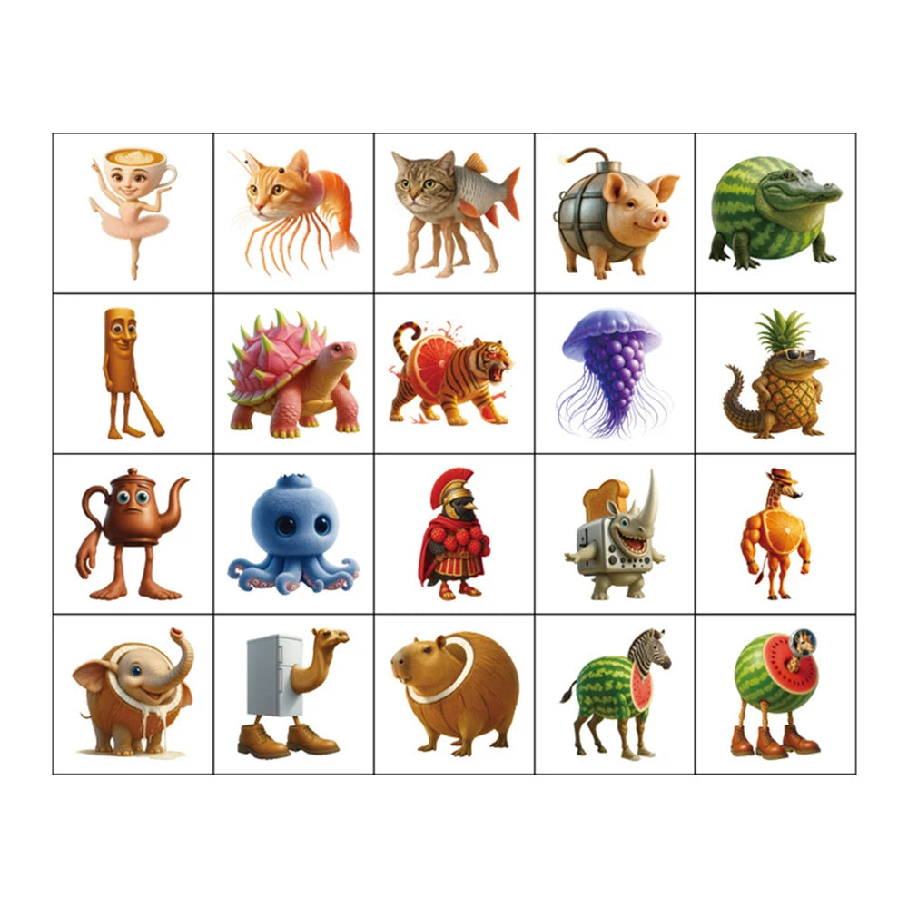 20pcs Tung Tung Sahur Abstract Animal Tattoo Stickers Italian Brainrot Funny Temporary Waterproof Tattoos Decals Kids Party G