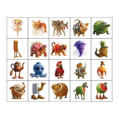 20pcs Tung Tung Sahur Abstract Animal Tattoo Stickers Italian Brainrot Funny Temporary Waterproof Tattoos Decals Kids Party G